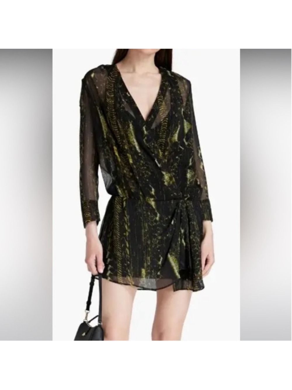Women's IRO PARIS Black & Chartreuse Snake Print Chiffon Mini Dress